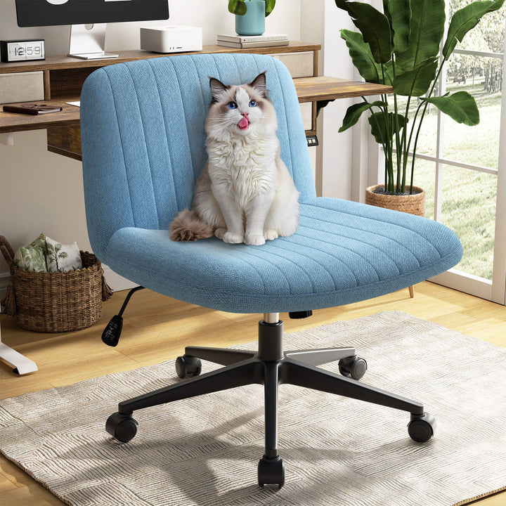 Walsunny Cross Legged Office Chair Armless Wide Chair Cross Legged Office Chair Computer Chair #color_blue #foot_pulley-foot