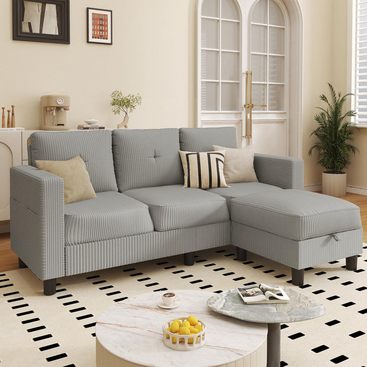 WALSUNNY livingroom sectional couch sectional couch #color_light-grey #material_corduroy