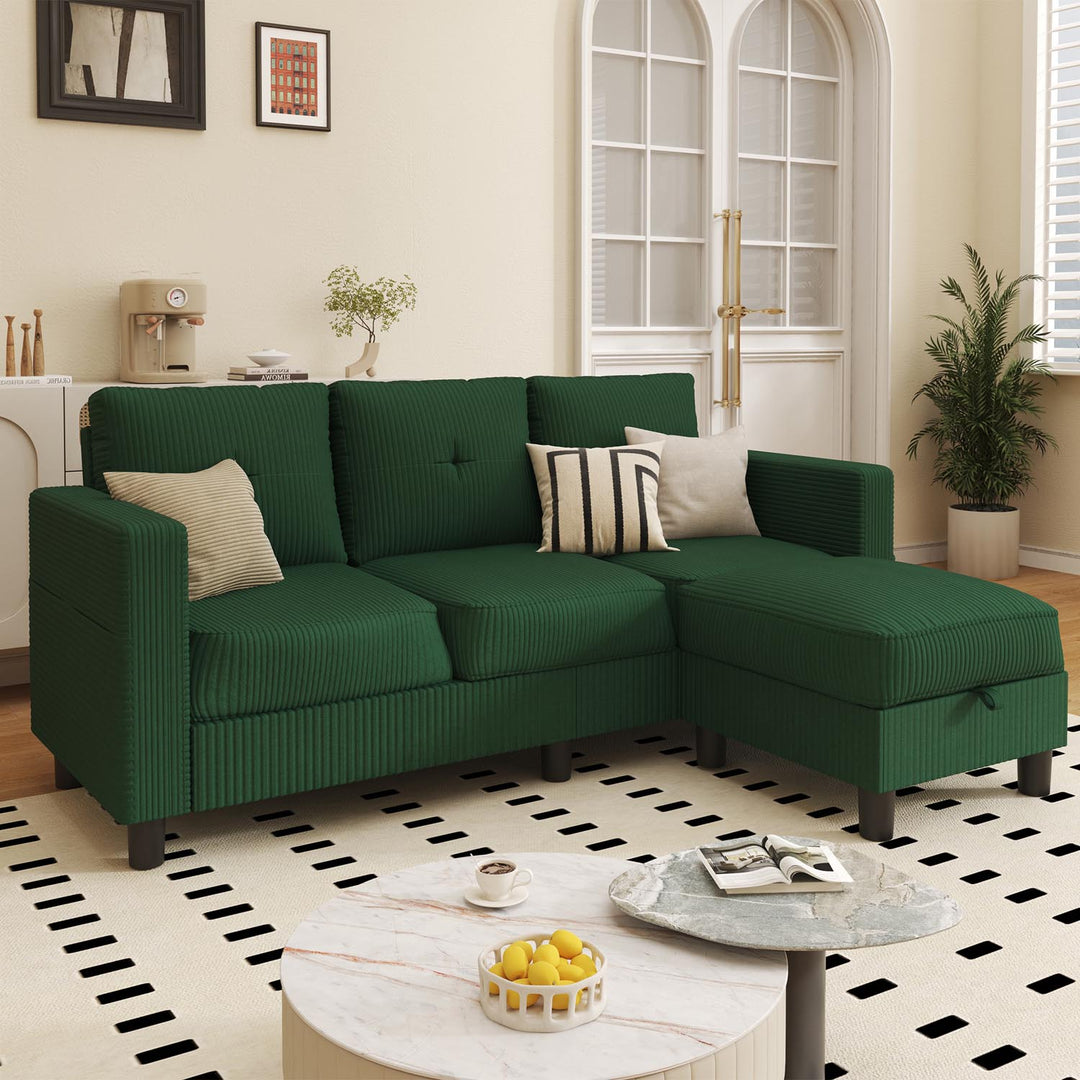 WALSUNNY livingroom sectional couch sectional couch #color_green  #material_corduroy