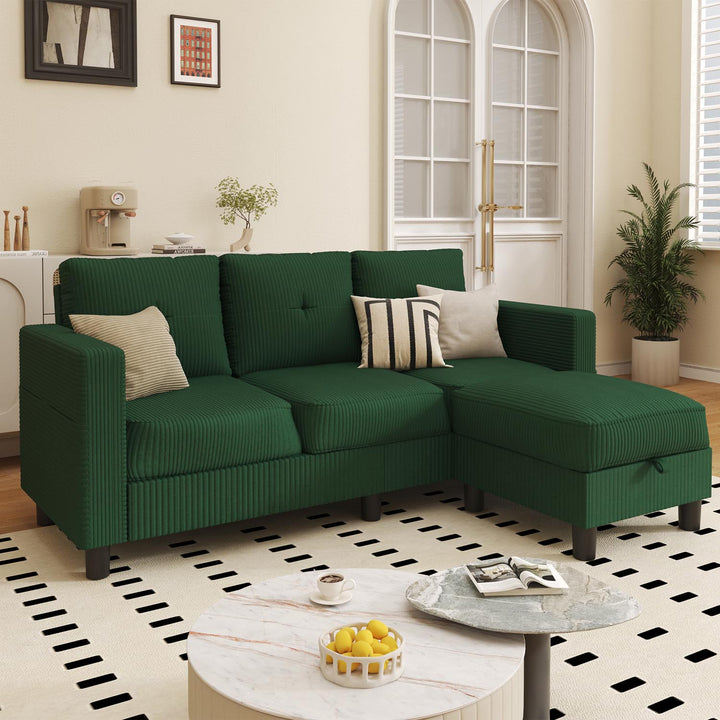 WALSUNNY livingroom sectional couch sectional couch #color_green  #material_corduroy
