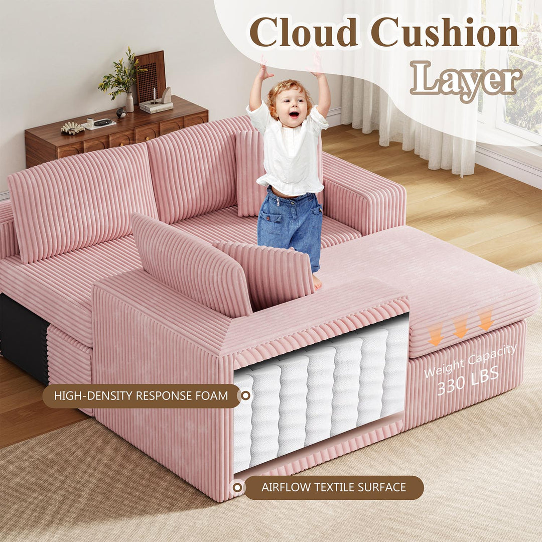 Walsunny  105" Modular Sectional Sofa, Boneless L Shaped Couch with Deep Seat, Cloud Foam Couch  Plush Cordurory Sofa