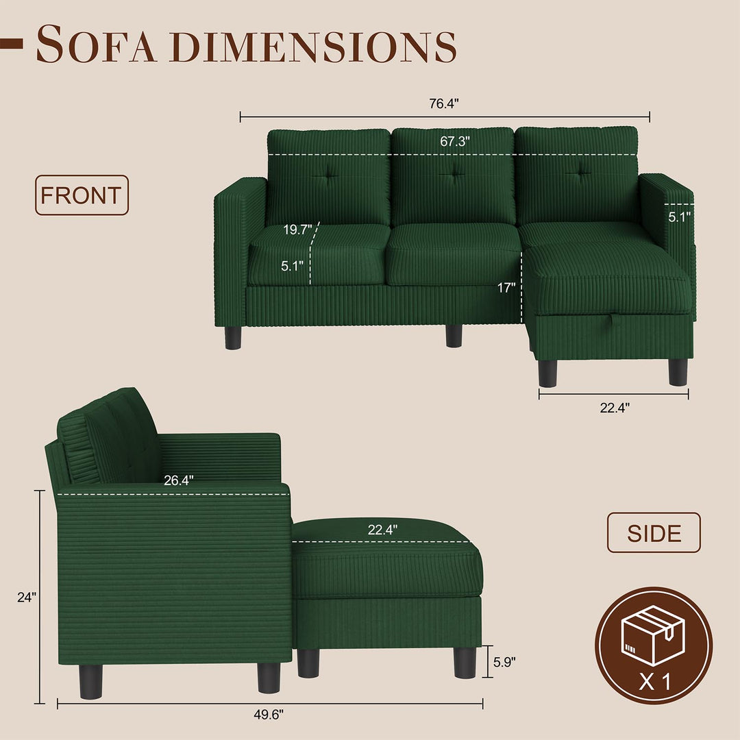 WALSUNNY livingroom sectional couch sectional couch #color_green  #material_corduroy