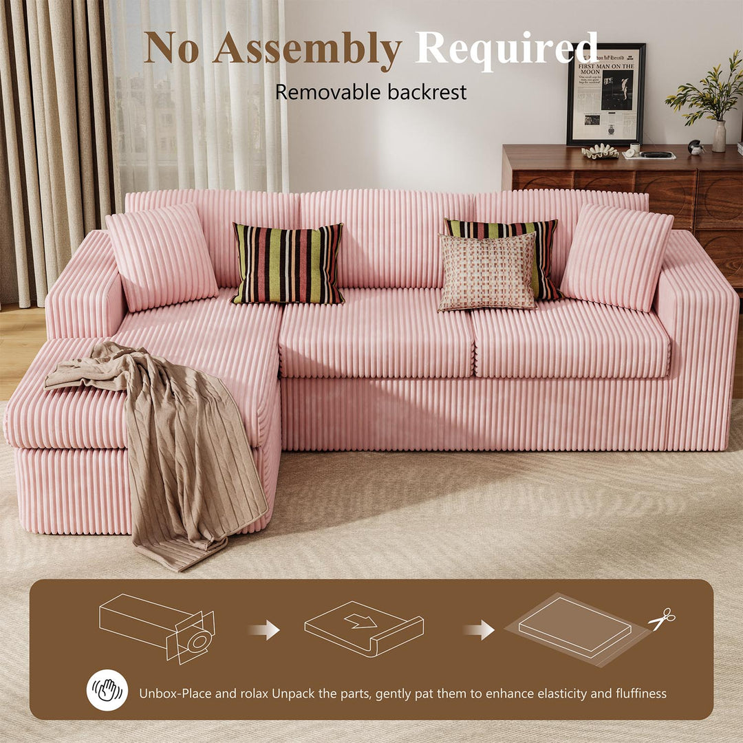 Walsunny  105" Modular Sectional Sofa, Boneless L Shaped Couch with Deep Seat, Cloud Foam Couch  Plush Cordurory Sofa