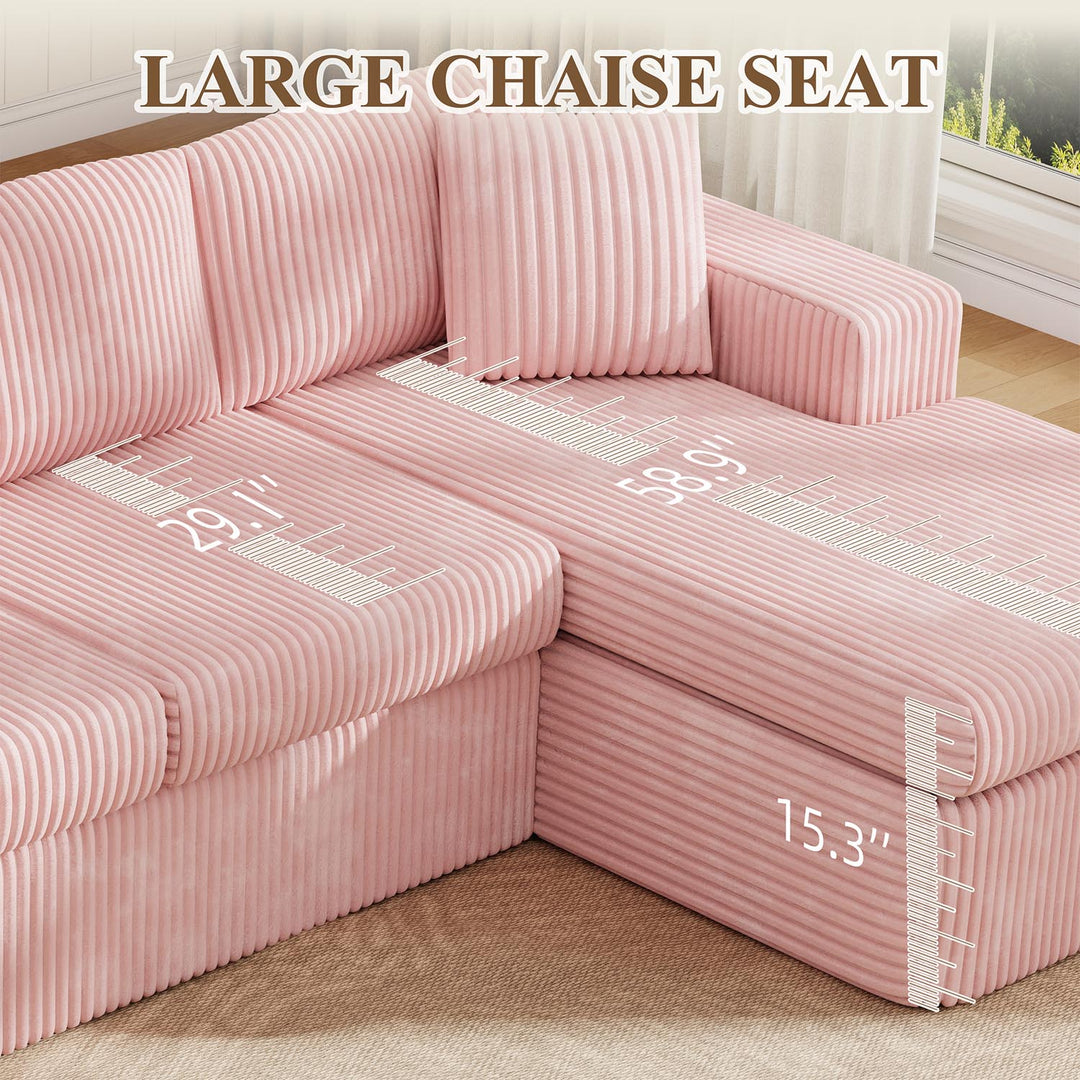 Walsunny  105" Modular Sectional Sofa, Boneless L Shaped Couch with Deep Seat, Cloud Foam Couch  Plush Cordurory Sofa