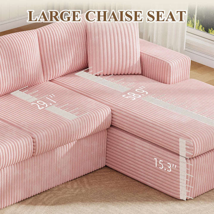 Walsunny  105" Modular Sectional Sofa, Boneless L Shaped Couch with Deep Seat, Cloud Foam Couch  Plush Cordurory Sofa