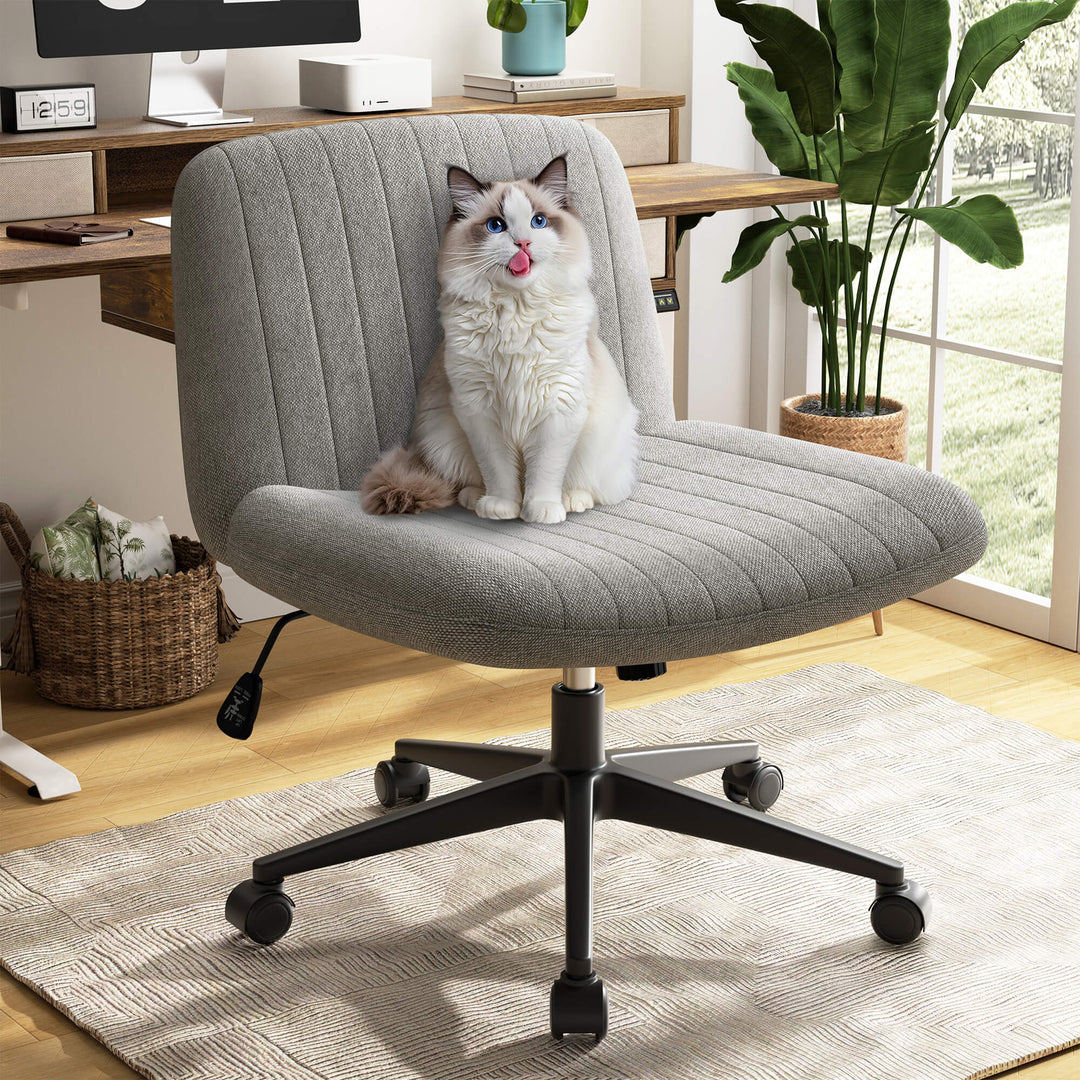 Walsunny Cross Legged Office Chair Armless Wide Chair Cross Legged Office Chair Computer Chair #color_grey #foot_pulley-foot