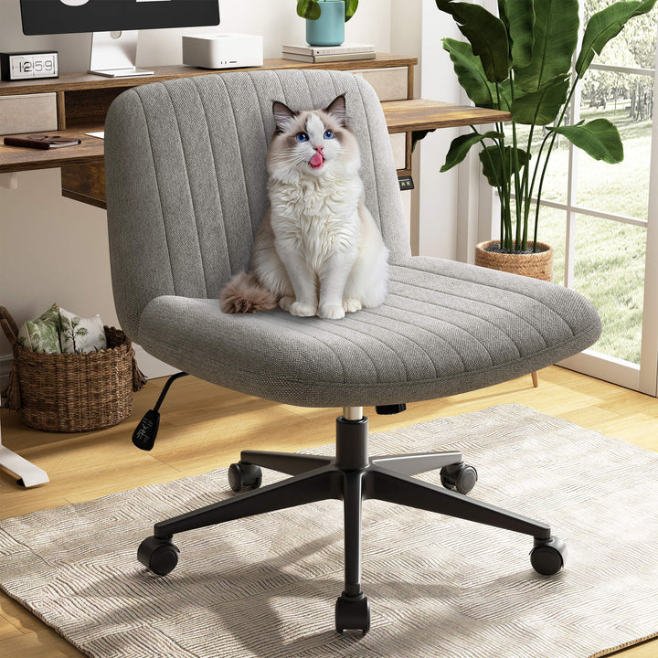 Walsunny Cross Legged Office Chair Armless Wide Chair Cross Legged Office Chair Computer Chair #color_grey #foot_pulley-foot