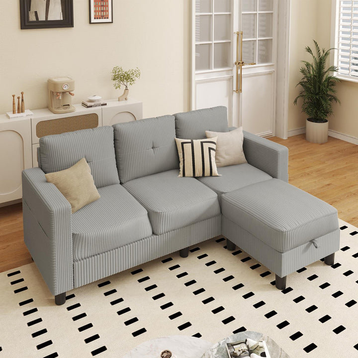 WALSUNNY livingroom sectional couch sectional couch #color_light-grey #material_corduroy