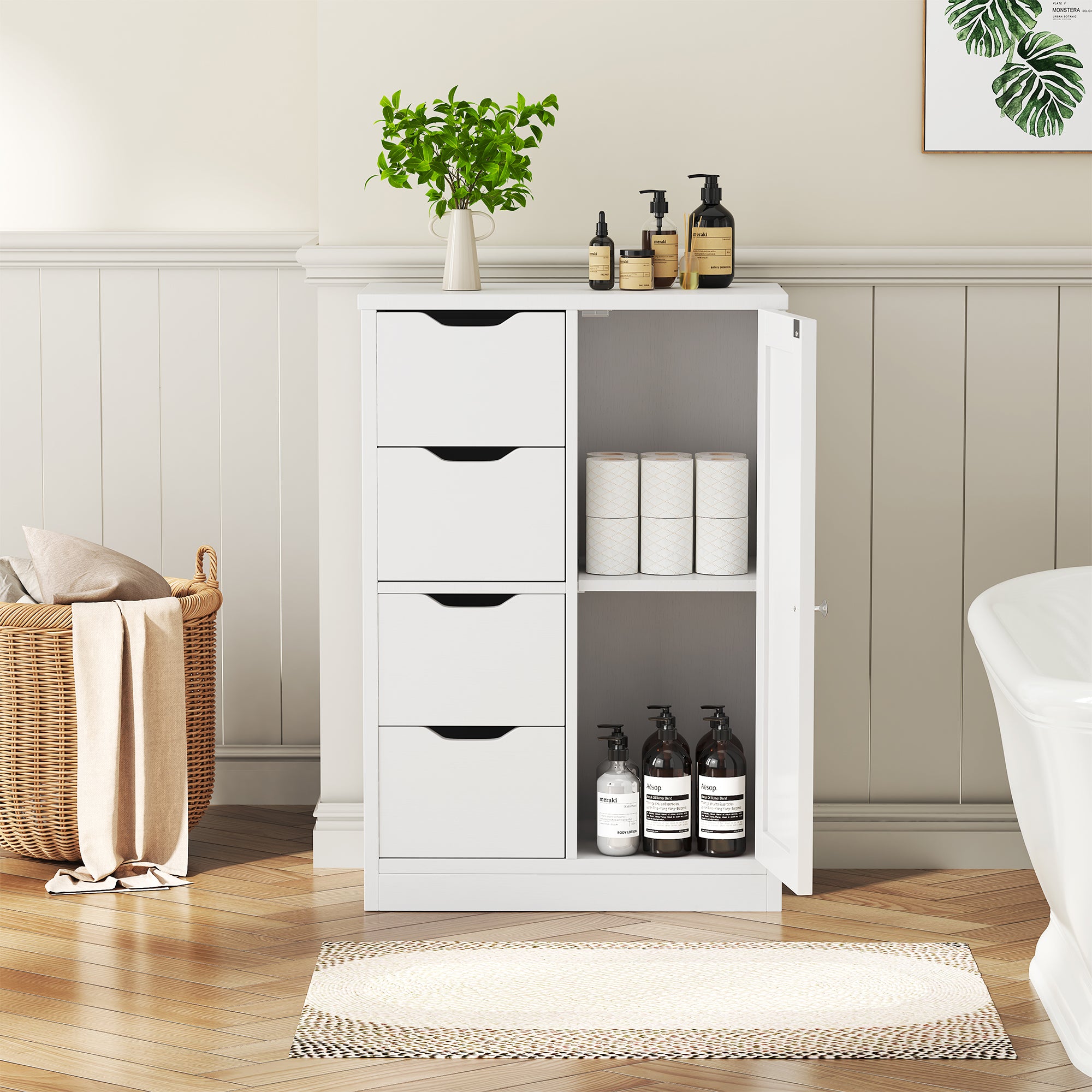 Walsunny Bathroom Floor Storage Cabinet, Wooden Storage Organizer