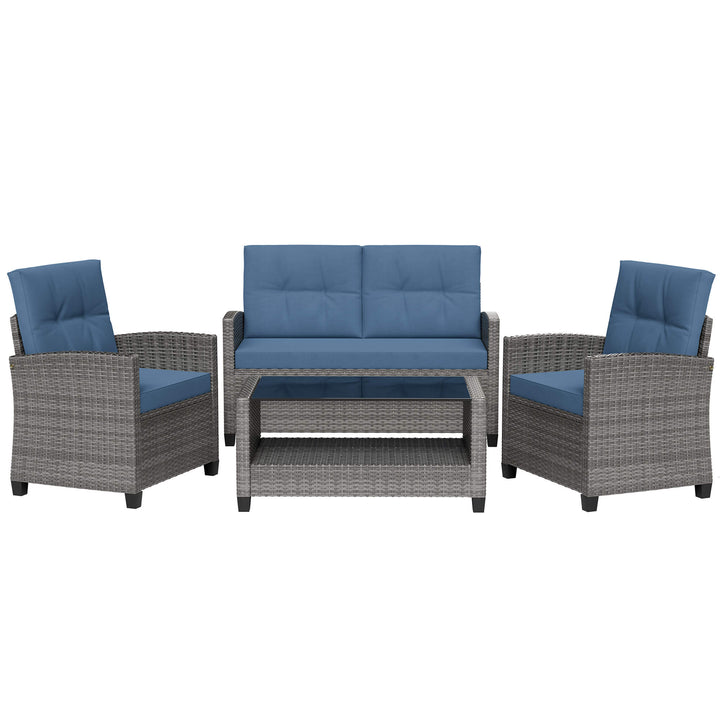 Walsunny Patio Furniture 4 Pieces Outdoor Wicker Loveseat Set