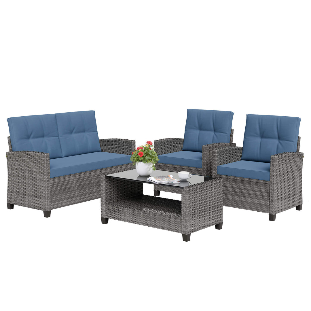 Walsunny Patio Furniture 4 Pieces Outdoor Wicker Loveseat Set