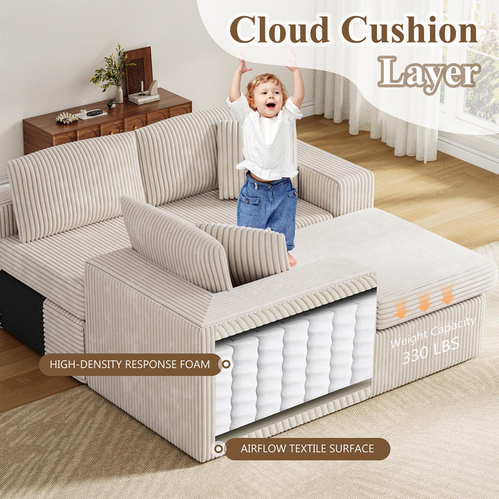 Walsunny  105" Modular Sectional Sofa, Boneless L Shaped Couch with Deep Seat, Cloud Foam Couch  Plush Cordurory Sofa