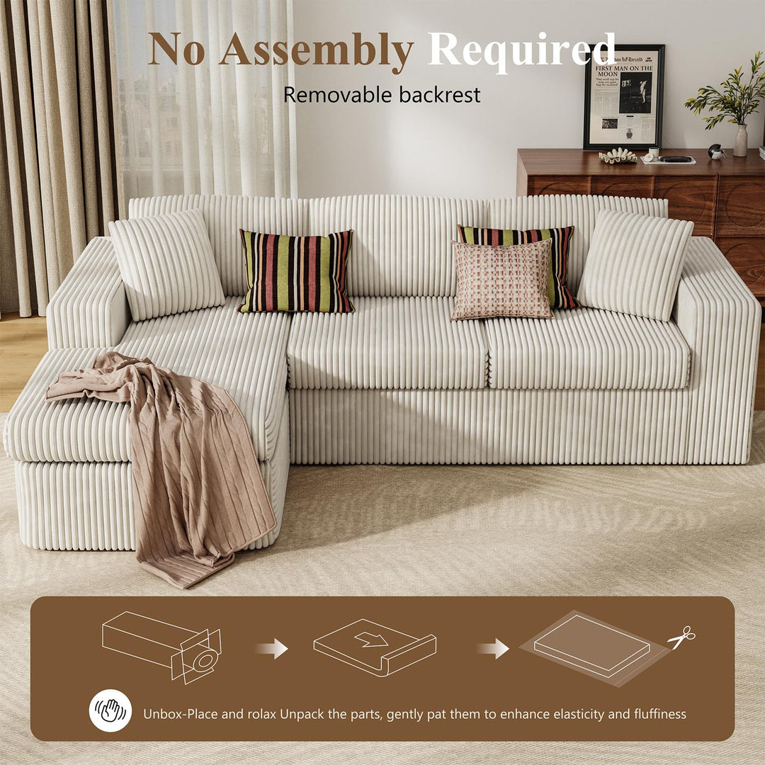 Walsunny  105" Modular Sectional Sofa, Boneless L Shaped Couch with Deep Seat, Cloud Foam Couch  Plush Cordurory Sofa