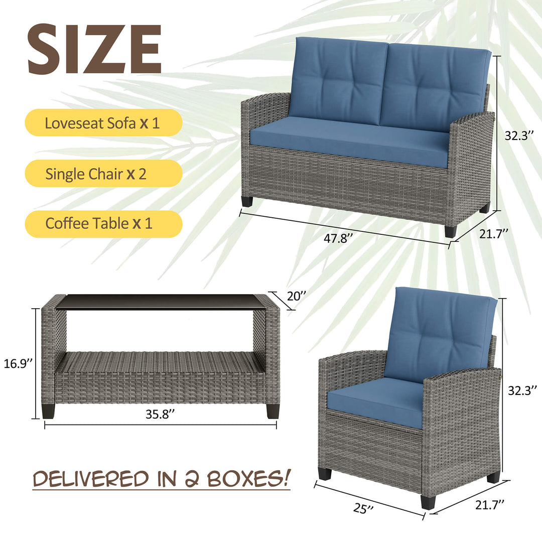 Walsunny Patio Furniture 4 Pieces Outdoor Wicker Loveseat Set
