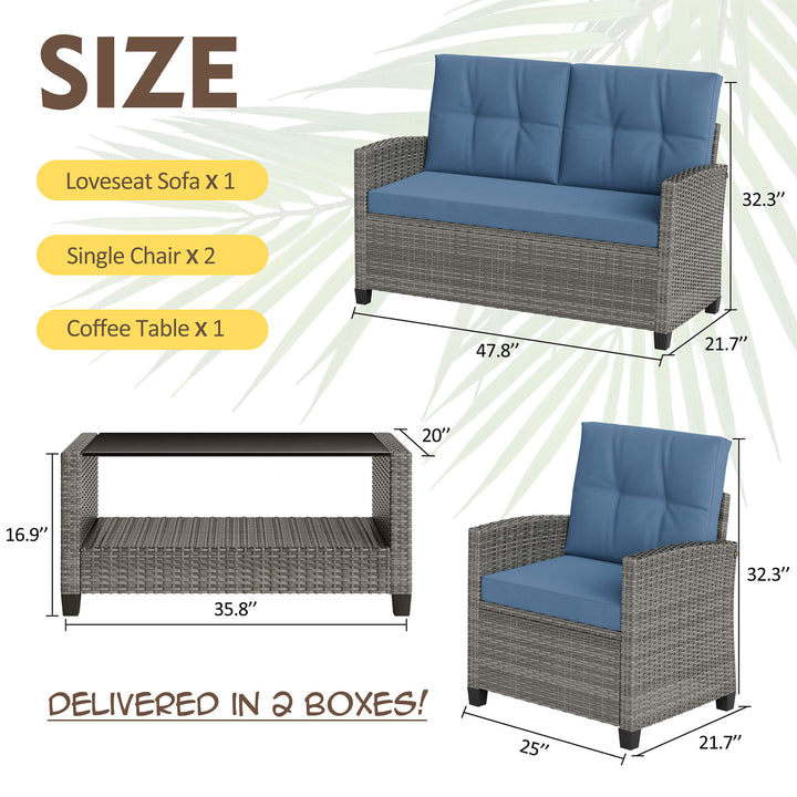 Walsunny Patio Furniture 4 Pieces Outdoor Wicker Loveseat Set