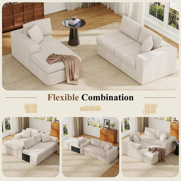 Walsunny  105" Modular Sectional Sofa, Boneless L Shaped Couch with Deep Seat, Cloud Foam Couch  Plush Cordurory Sofa