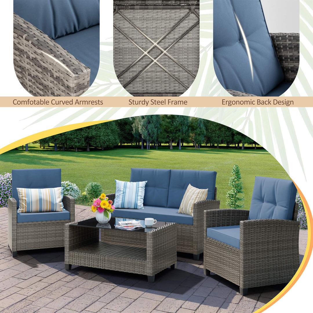Walsunny Patio Furniture 4 Pieces Outdoor Wicker Loveseat Set