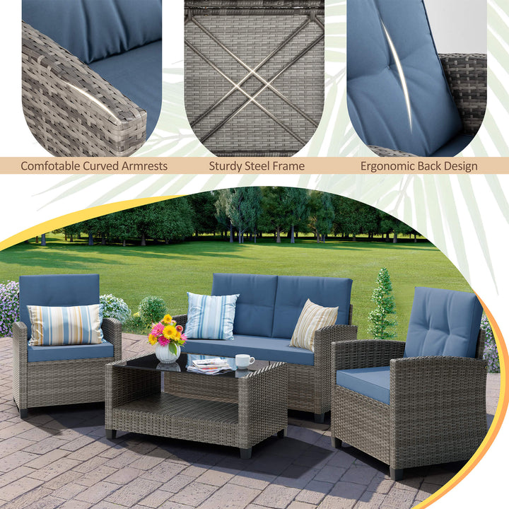 Walsunny Patio Furniture 4 Pieces Outdoor Wicker Loveseat Set