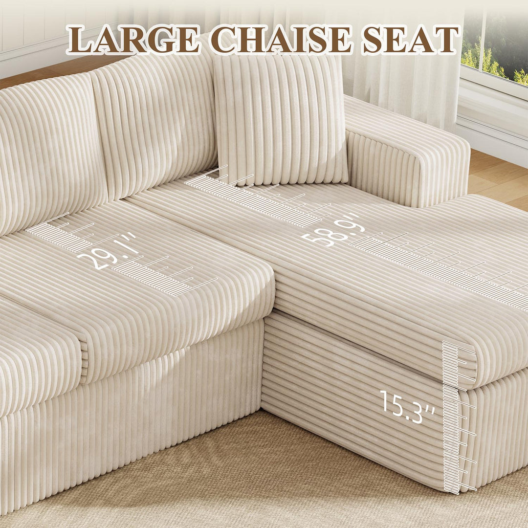 Walsunny  105" Modular Sectional Sofa, Boneless L Shaped Couch with Deep Seat, Cloud Foam Couch  Plush Cordurory Sofa