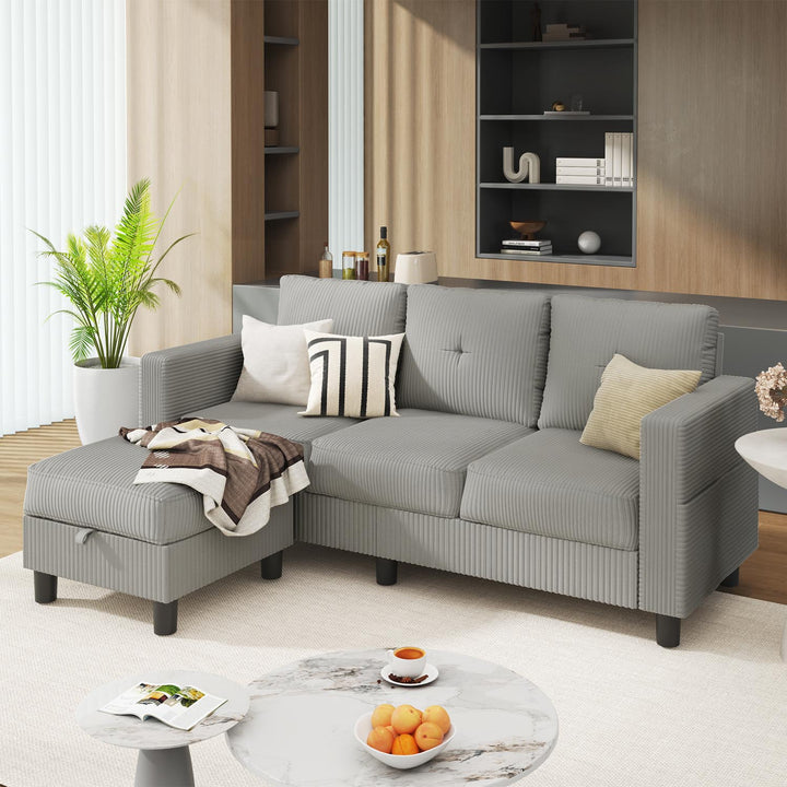 WALSUNNY livingroom sectional couch sectional couch #color_light-grey #material_corduroy