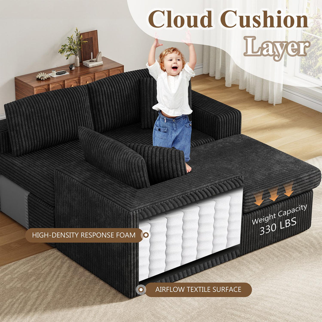 Walsunny  105" Modular Sectional Sofa, Boneless L Shaped Couch with Deep Seat, Cloud Foam Couch  Plush Cordurory Sofa