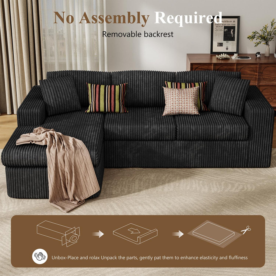 Walsunny  105" Modular Sectional Sofa, Boneless L Shaped Couch with Deep Seat, Cloud Foam Couch  Plush Cordurory Sofa