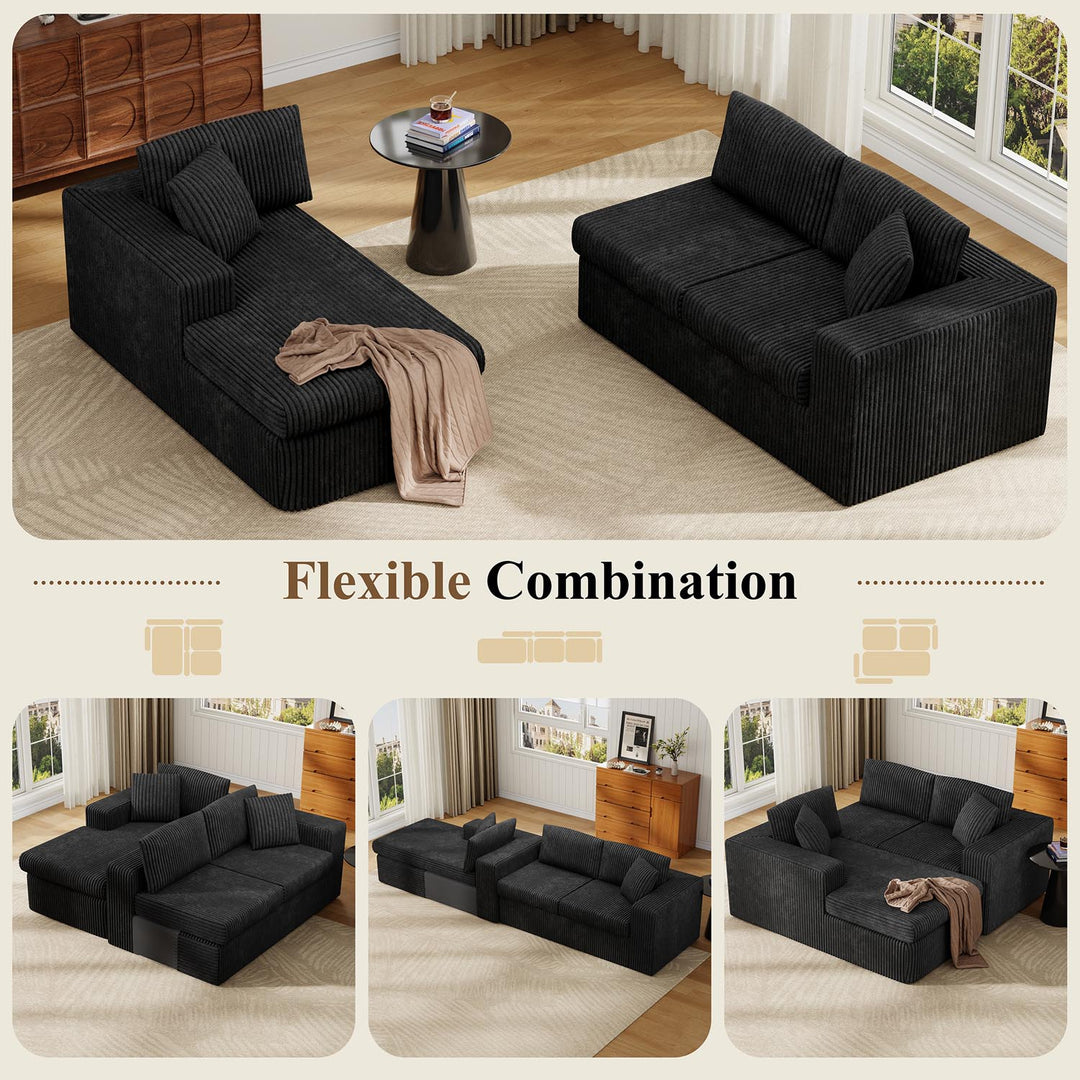 Walsunny  105" Modular Sectional Sofa, Boneless L Shaped Couch with Deep Seat, Cloud Foam Couch  Plush Cordurory Sofa