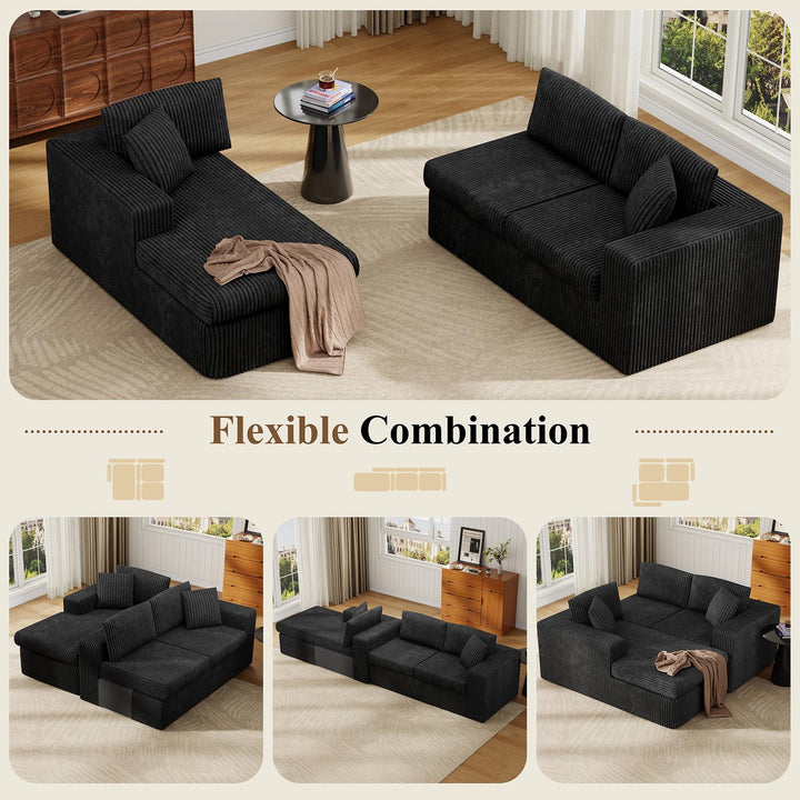 Walsunny  105" Modular Sectional Sofa, Boneless L Shaped Couch with Deep Seat, Cloud Foam Couch  Plush Cordurory Sofa