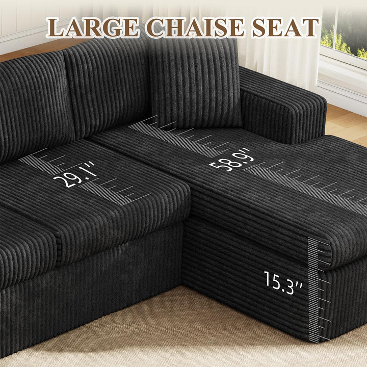 Walsunny  105" Modular Sectional Sofa, Boneless L Shaped Couch with Deep Seat, Cloud Foam Couch  Plush Cordurory Sofa