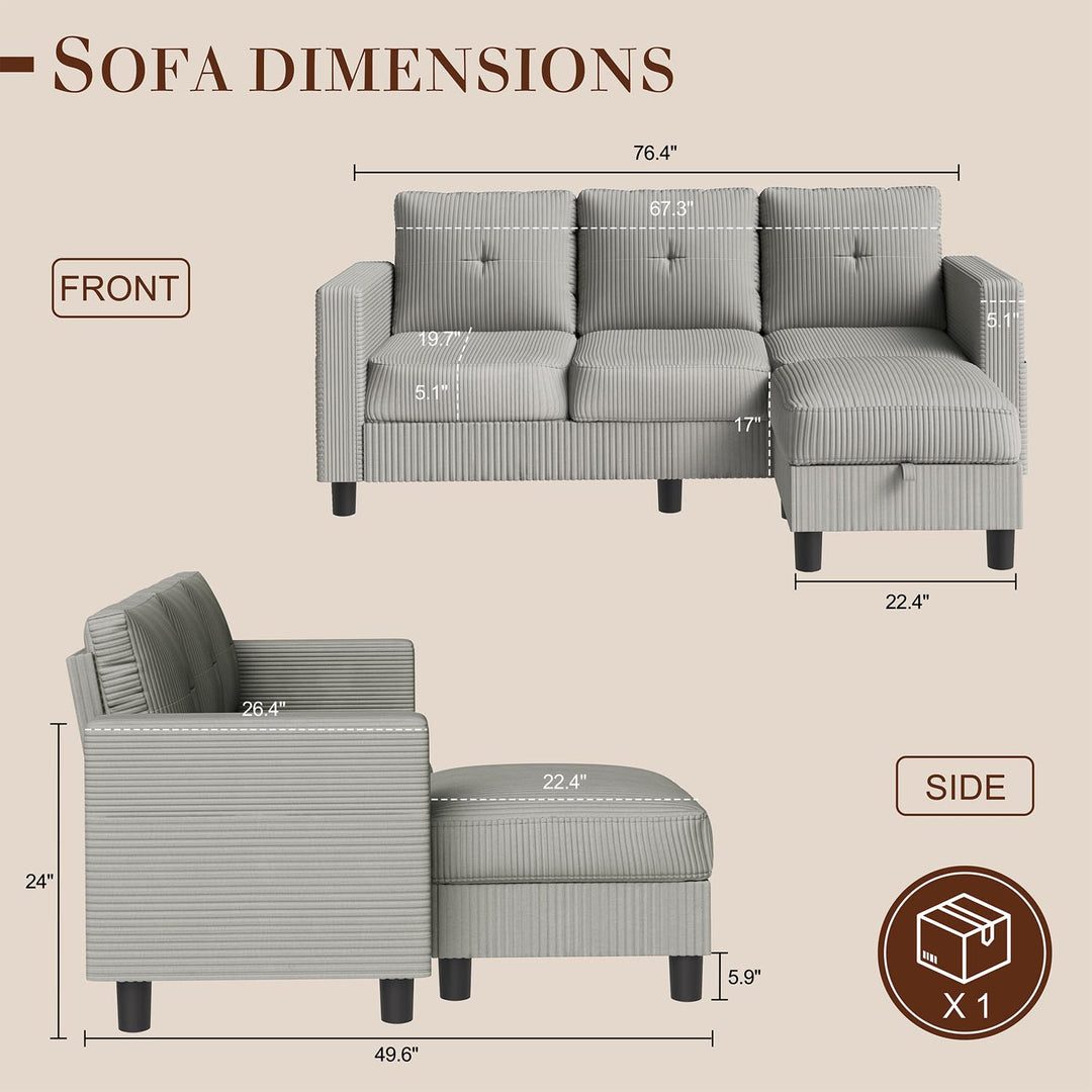 WALSUNNY livingroom sectional couch sectional couch #color_light-grey #material_corduroy