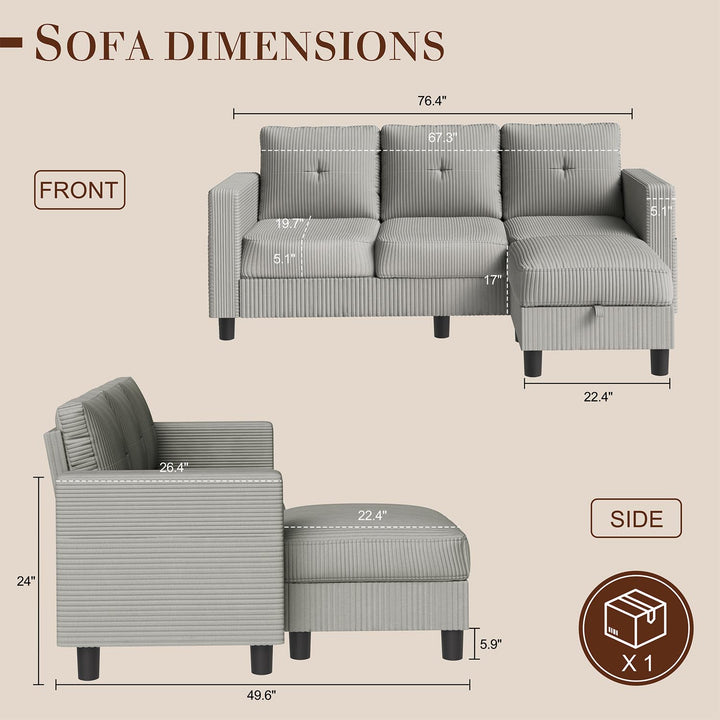 WALSUNNY livingroom sectional couch sectional couch #color_light-grey #material_corduroy