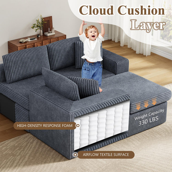 Walsunny  105" Modular Sectional Sofa, Boneless L Shaped Couch with Deep Seat, Cloud Foam Couch  Plush Cordurory Sofa