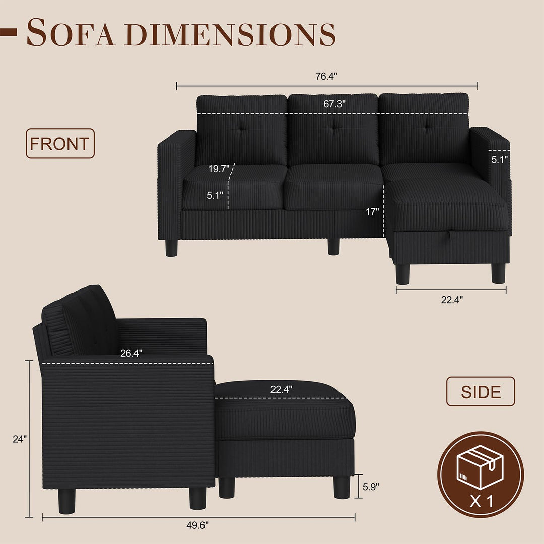 WALSUNNY livingroom sectional couch sectional couch #color_black #material_corduroy