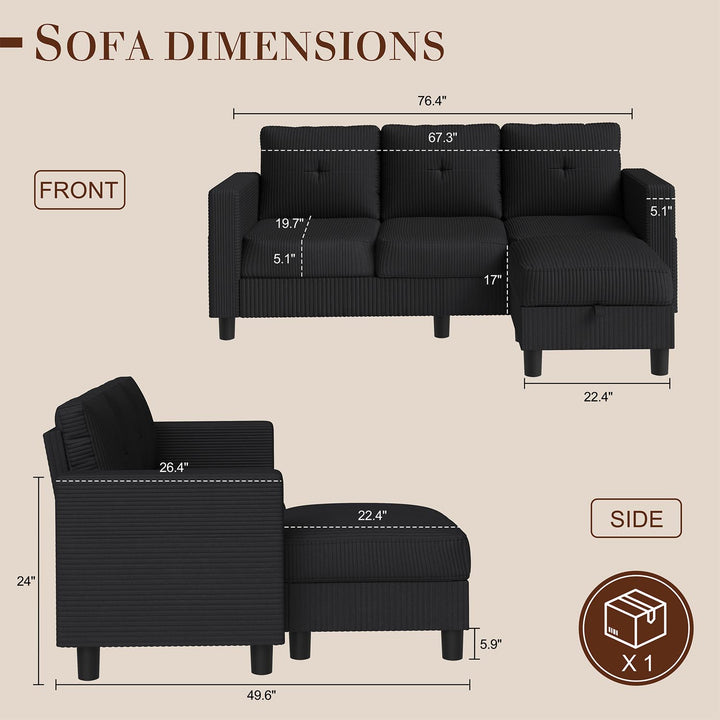 WALSUNNY livingroom sectional couch sectional couch #color_black #material_corduroy