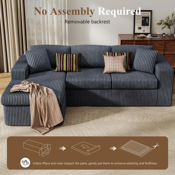 Walsunny  105" Modular Sectional Sofa, Boneless L Shaped Couch with Deep Seat, Cloud Foam Couch  Plush Cordurory Sofa