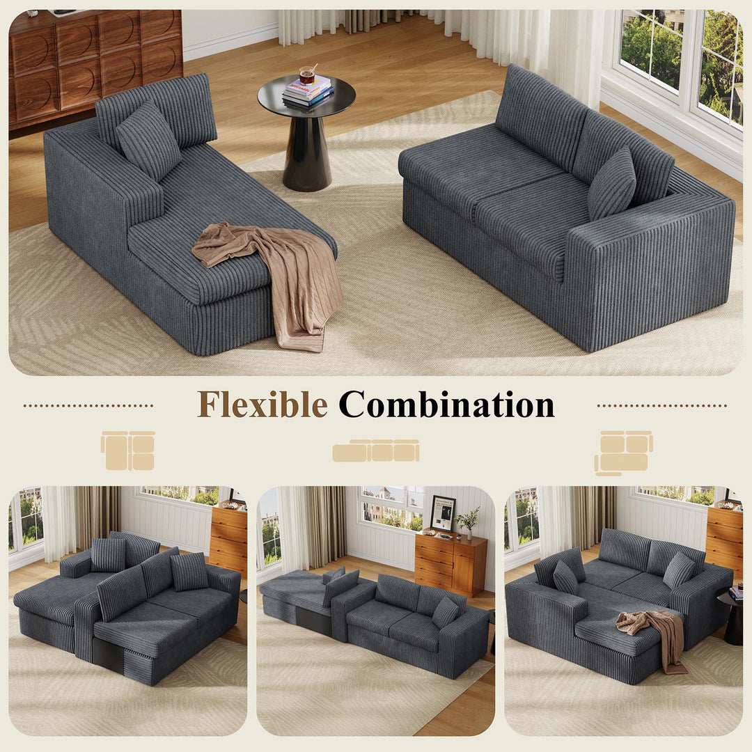 Walsunny  105" Modular Sectional Sofa, Boneless L Shaped Couch with Deep Seat, Cloud Foam Couch  Plush Cordurory Sofa