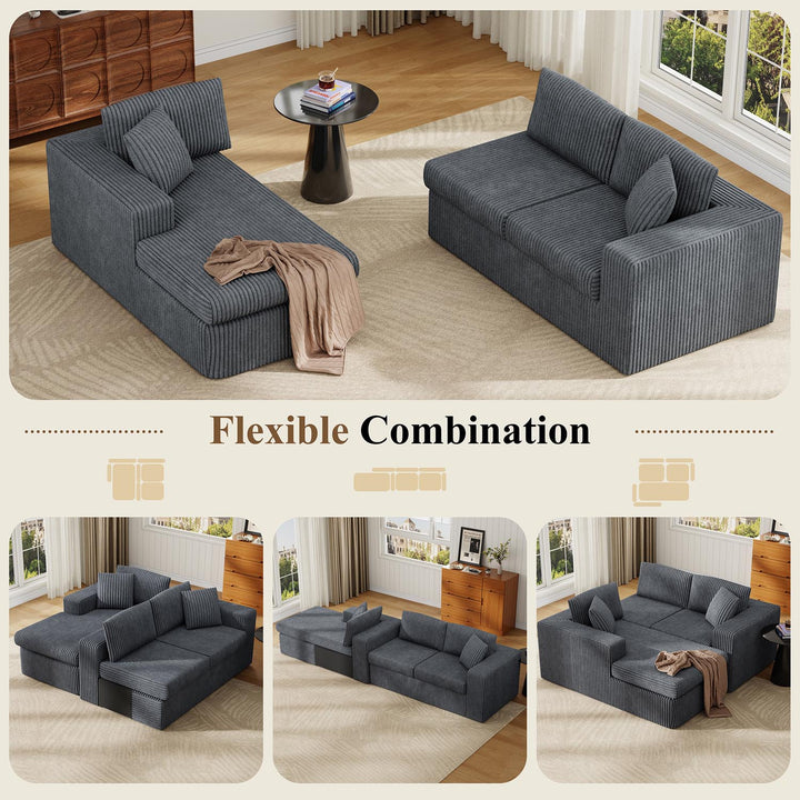 Walsunny  105" Modular Sectional Sofa, Boneless L Shaped Couch with Deep Seat, Cloud Foam Couch  Plush Cordurory Sofa