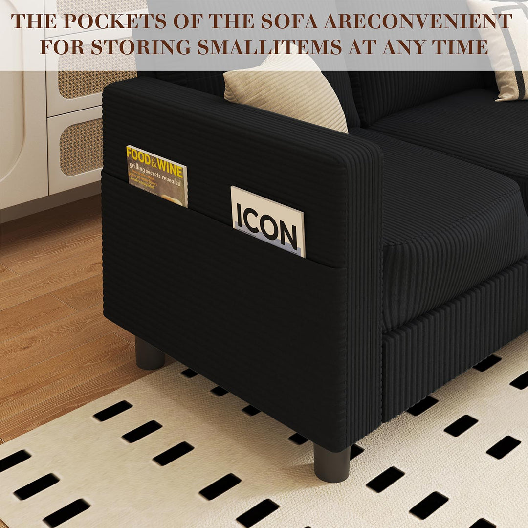 WALSUNNY livingroom sectional couch sectional couch #color_black #material_corduroy