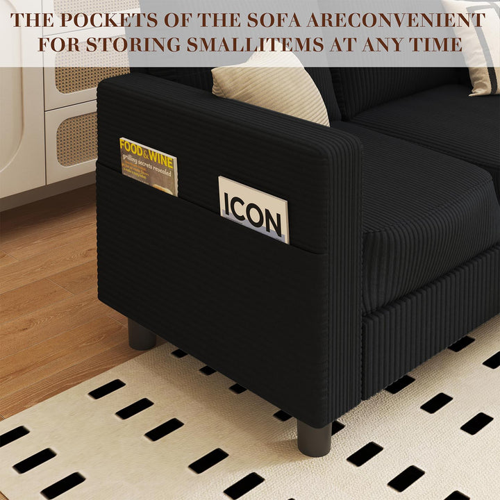 WALSUNNY livingroom sectional couch sectional couch #color_black #material_corduroy