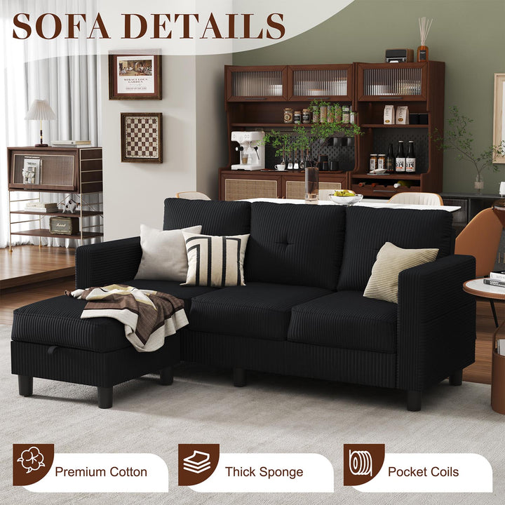 WALSUNNY livingroom sectional couch sectional couch #color_black #material_corduroy