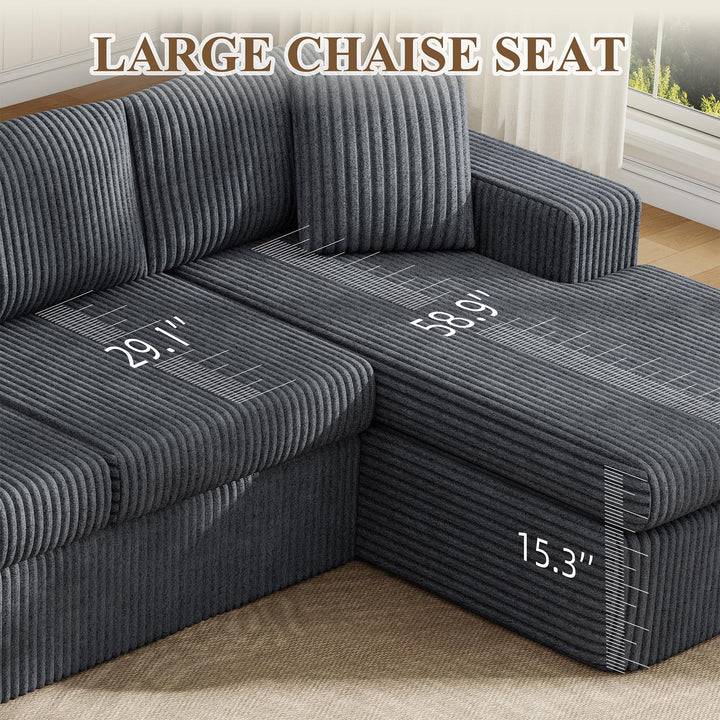 Walsunny  105" Modular Sectional Sofa, Boneless L Shaped Couch with Deep Seat, Cloud Foam Couch  Plush Cordurory Sofa