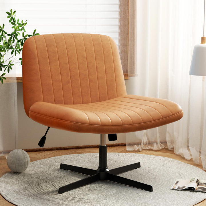 Walsunny Cross Legged Office Chair Armless Wide Chair Cross Legged Office Chair Computer Chair #color_orange #foot_fixed-foot