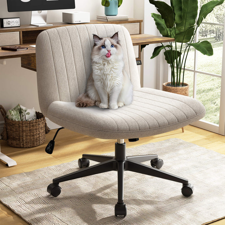 Walsunny Cross Legged Office Chair Armless Wide Chair Cross Legged Office Chair Computer Chair #color_white #foot_pulley-foot