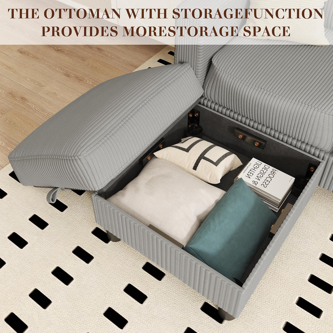 WALSUNNY livingroom sectional couch sectional couch #color_light-grey #material_corduroy #material_corduroy