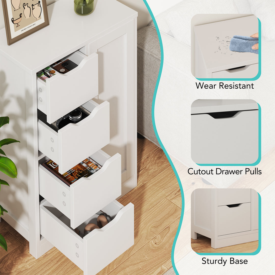 Walsunny Bathroom Floor Storage Cabinet, Wooden Storage Organizer with 4 Drawers and 1 Cupboard, Freestanding Entryway Storage Unit Console Table