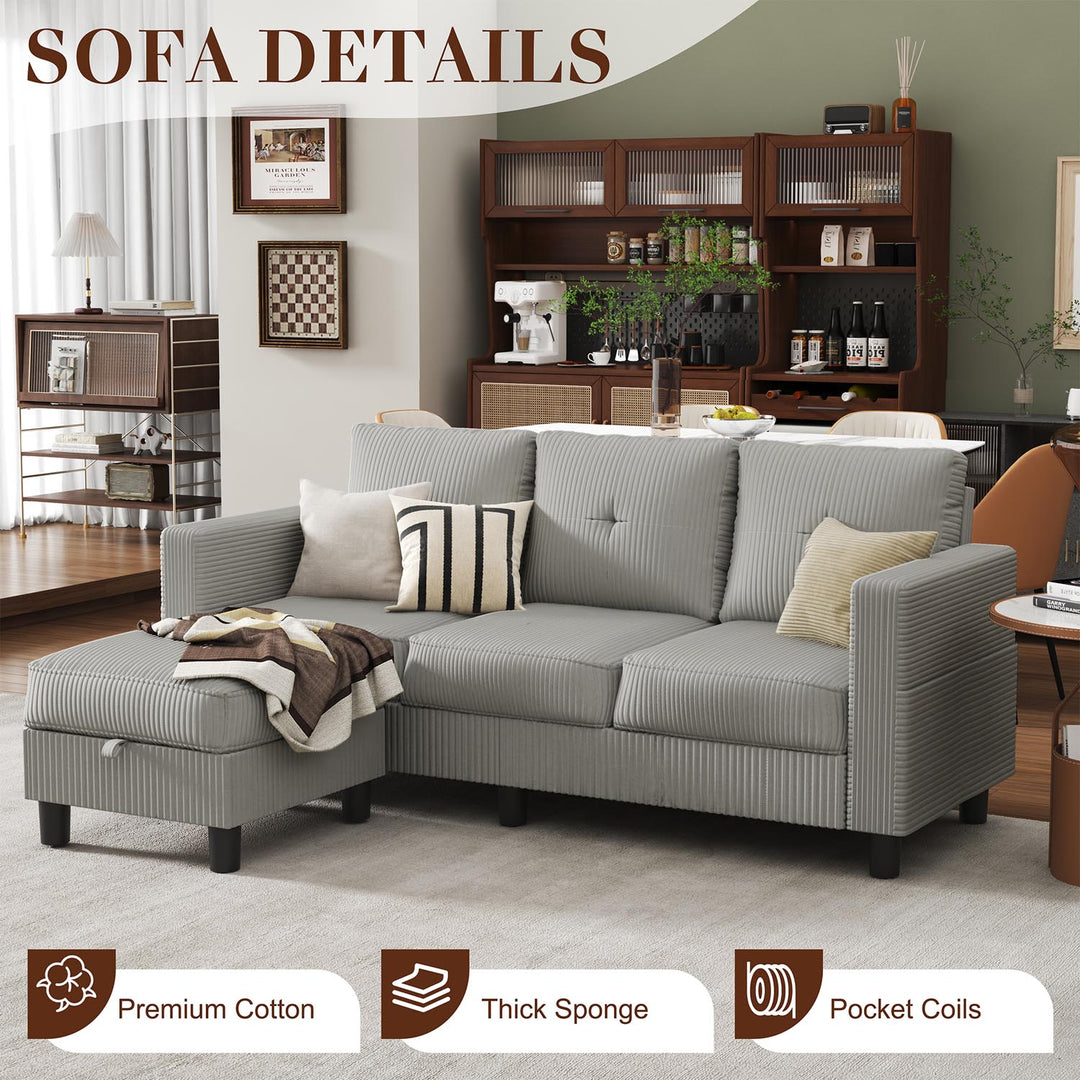 WALSUNNY livingroom sectional couch sectional couch #color_light-grey #material_corduroy