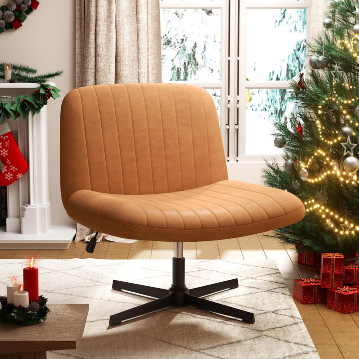 Walsunny Cross Legged Office Chair Armless Wide Chair Cross Legged Office Chair Computer Chair #color_orange #foot_fixed-foot