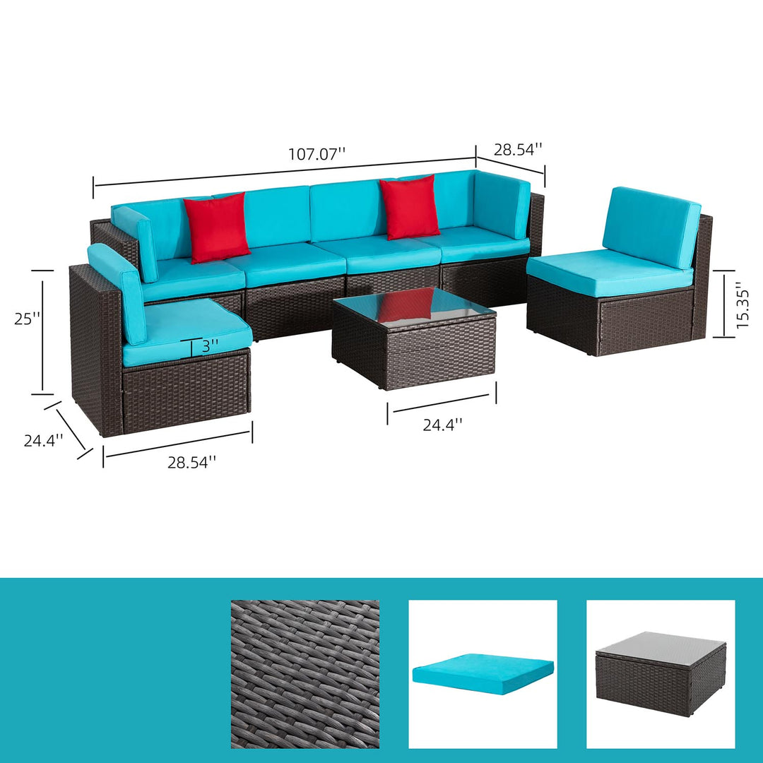 Walsunny Patio Furniture 7 Pieces PE Wicker Outdoor Sectional Sofa Set