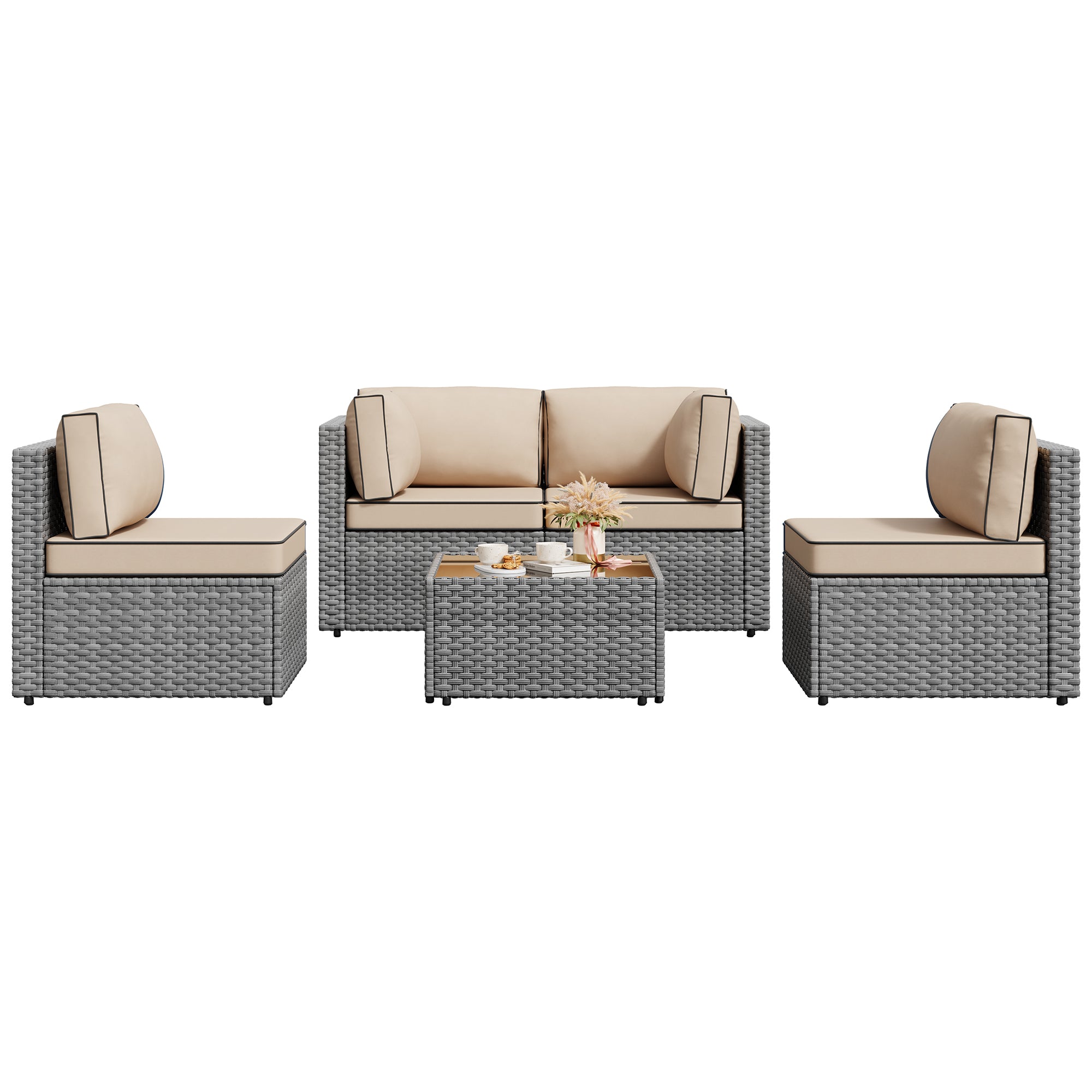 Walsunny Patio Furniture 5 Pieces Outdoor Sectional Sofas, Sliver Wick