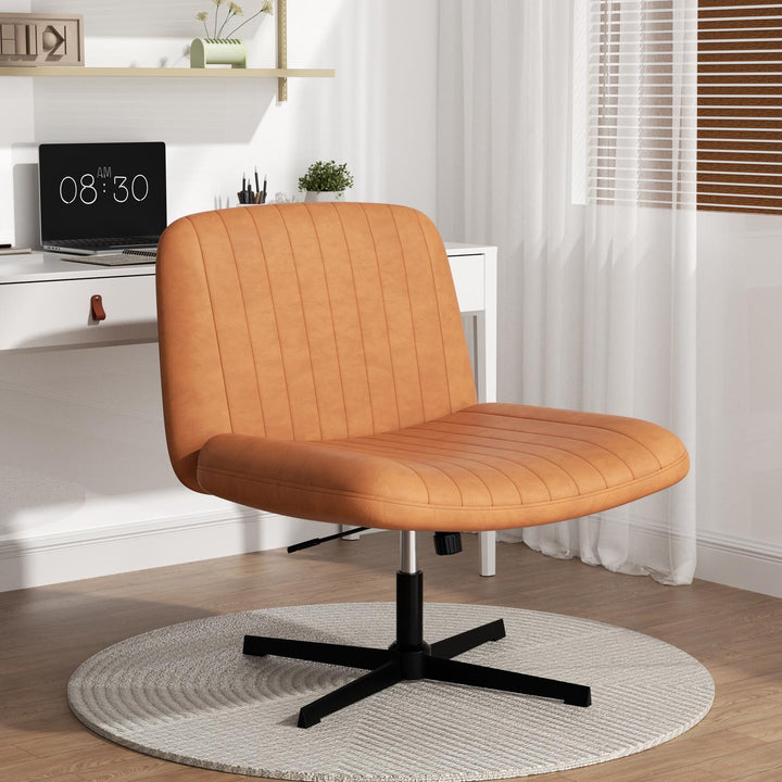 Walsunny Cross Legged Office Chair Armless Wide Chair Cross Legged Office Chair Computer Chair #color_orange #foot_fixed-foot